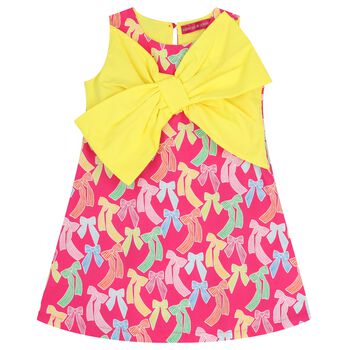 Girls Pink & Yellow Bow Dress