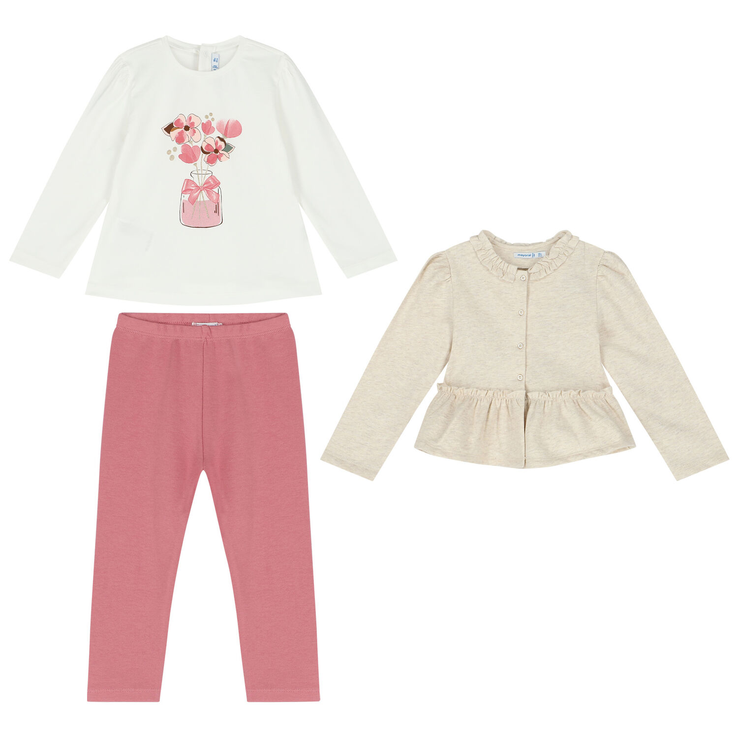 Younger Girls Ivory & Pink Leggings Set, 1, hi-res