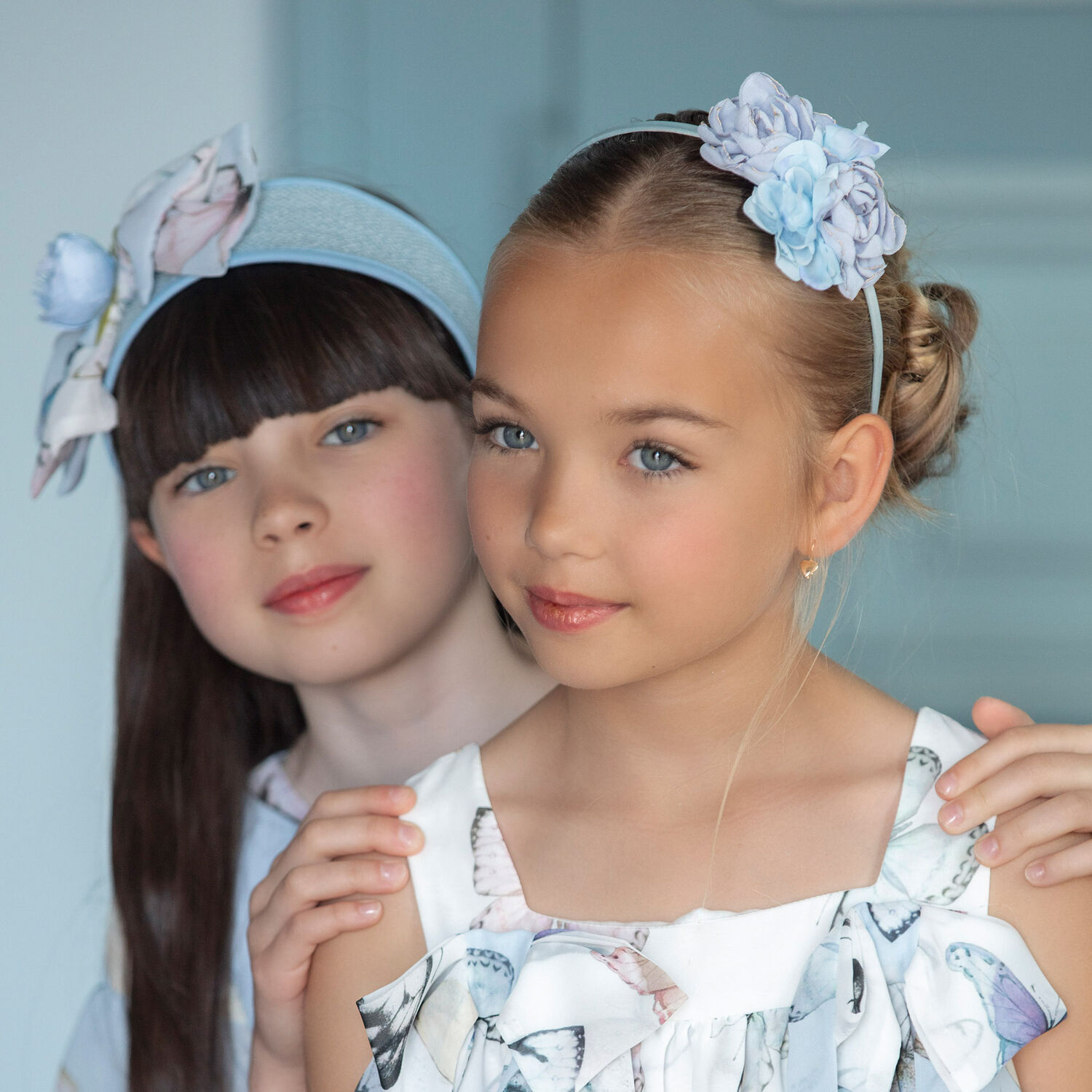 Girls Blue Flower Headband, 2, hi-res