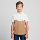 Boys White & Beige Logo Polo Shirt, 2, hi-res