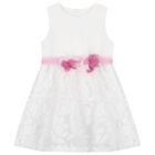 Girls White Organza Floral Dress, 1, hi-res