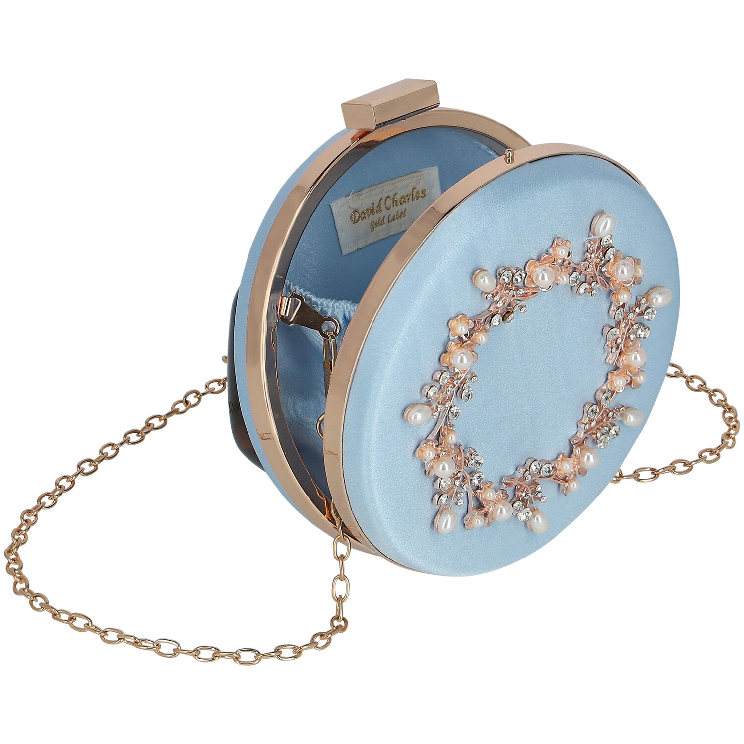 حقيبة بنات ساتان مطرزة باللون الازرق والذهبى, 1, hi-res image number null