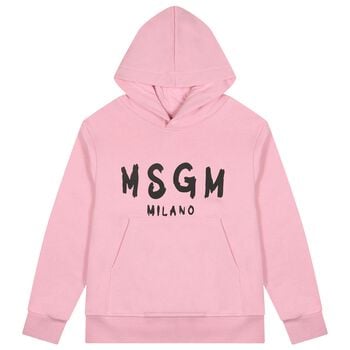 Girls Pink & Black Logo Hooded Top