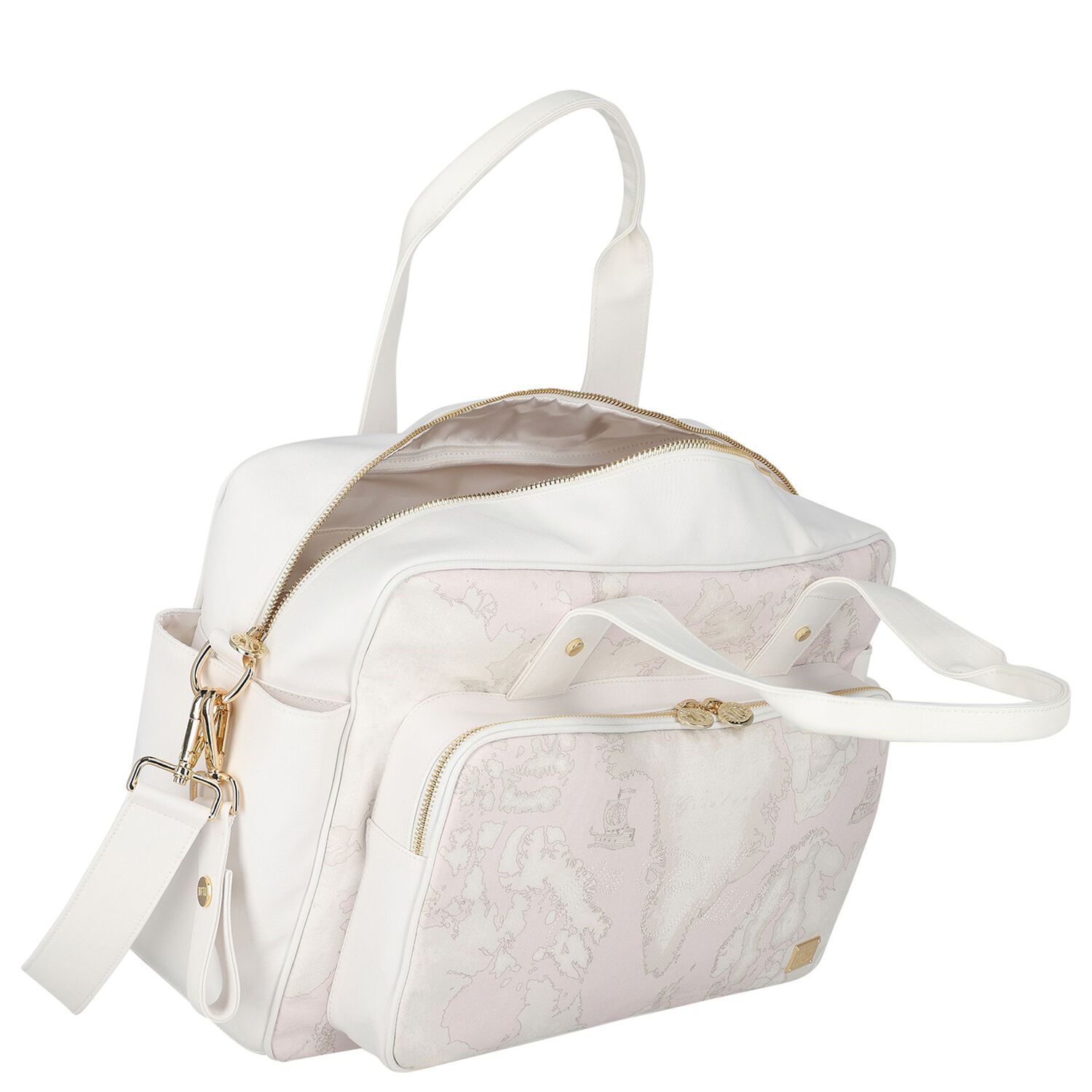 White & Pink Geo Map Baby Changing Bag, 2, hi-res