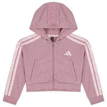 Girls Pink Logo Hooded Zip Up Top