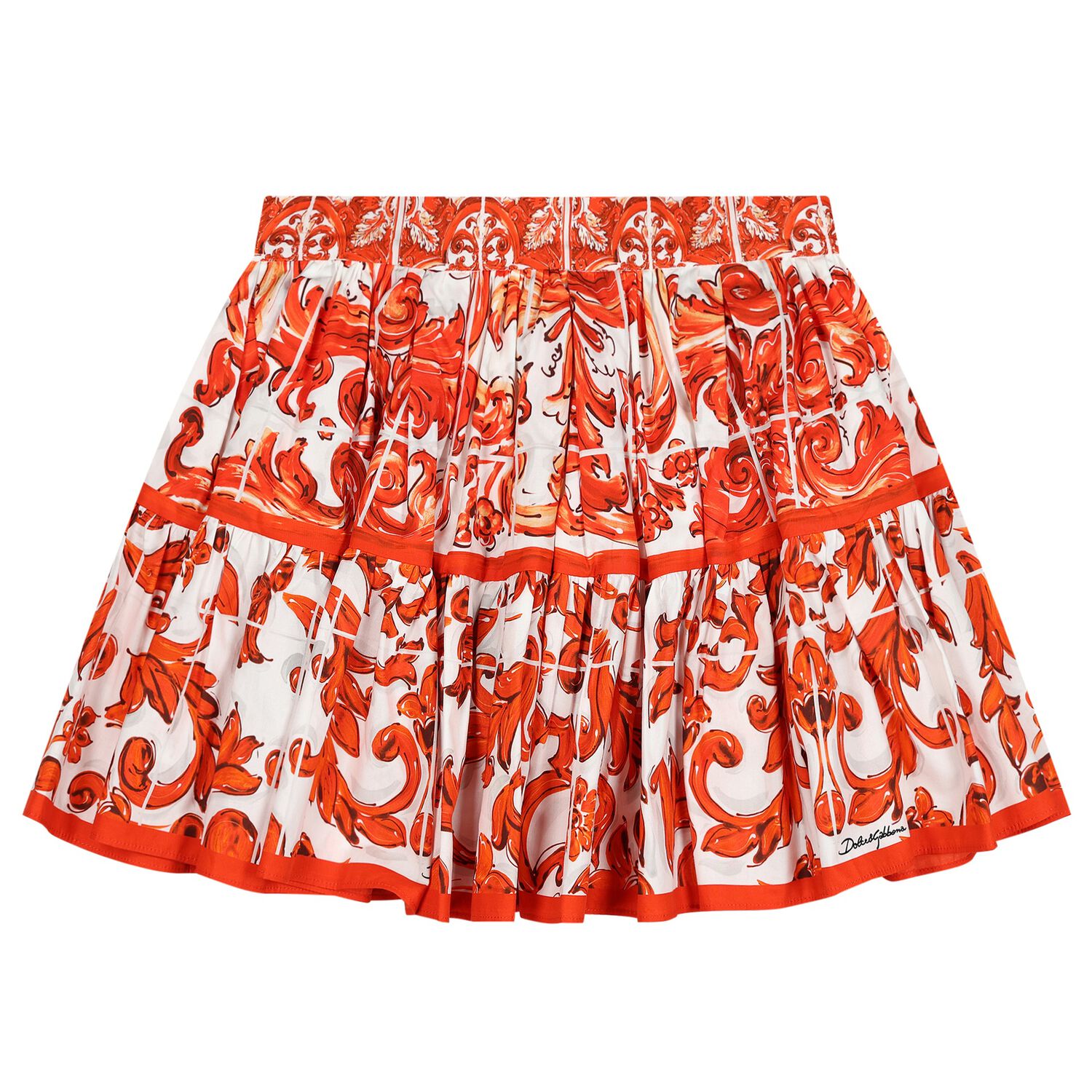 Girls White & Orange Majolica Skirt, 1, hi-res