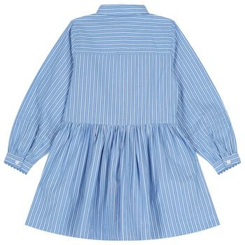 Girls Blue & White Striped Shirt Dress