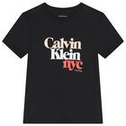 تي شيرت بناتي أسود بشعار, 1, hi-res