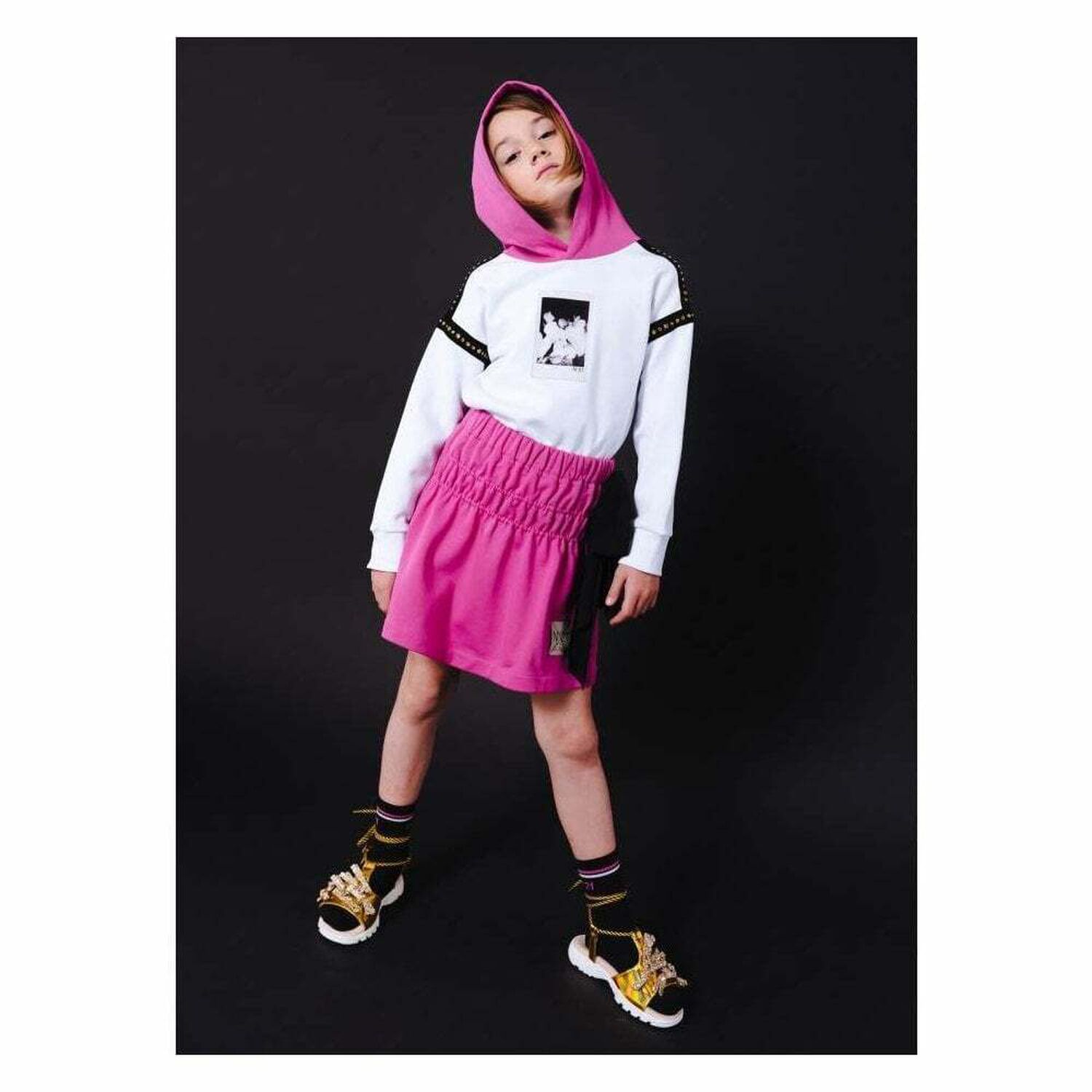 تنورة جيرسي باللون الزهري للبنات, 1, hi-res