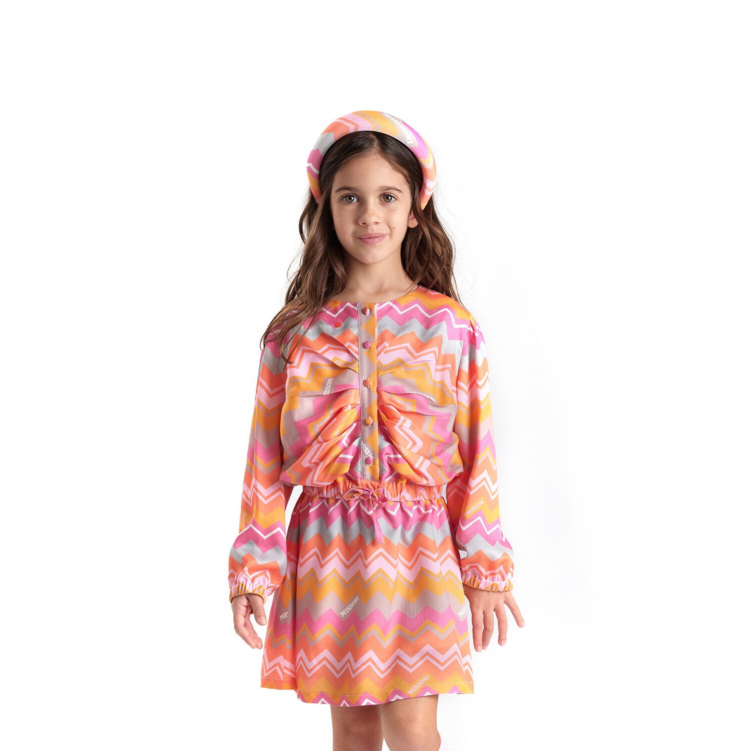 Girls Pink & Orange Zig Zag Headband, 1, hi-res