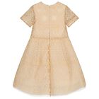 Girls Beige Embroidered Tulle Dress, 1, hi-res