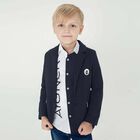 Boys Navy Blue logo Blazer, 1, hi-res