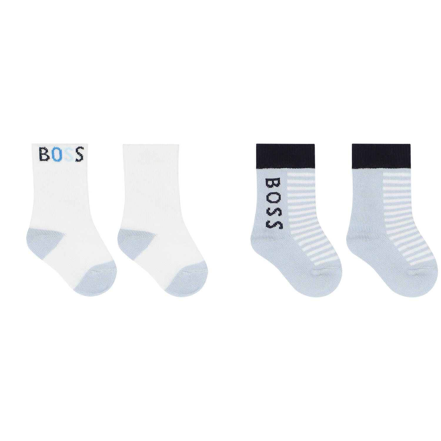 Baby Boys White & Blue Logo Socks (2 Pack), 1, hi-res