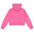 Girls Pink Teddy Bear Logo Hooded Zip Up Top, 1, hi-res