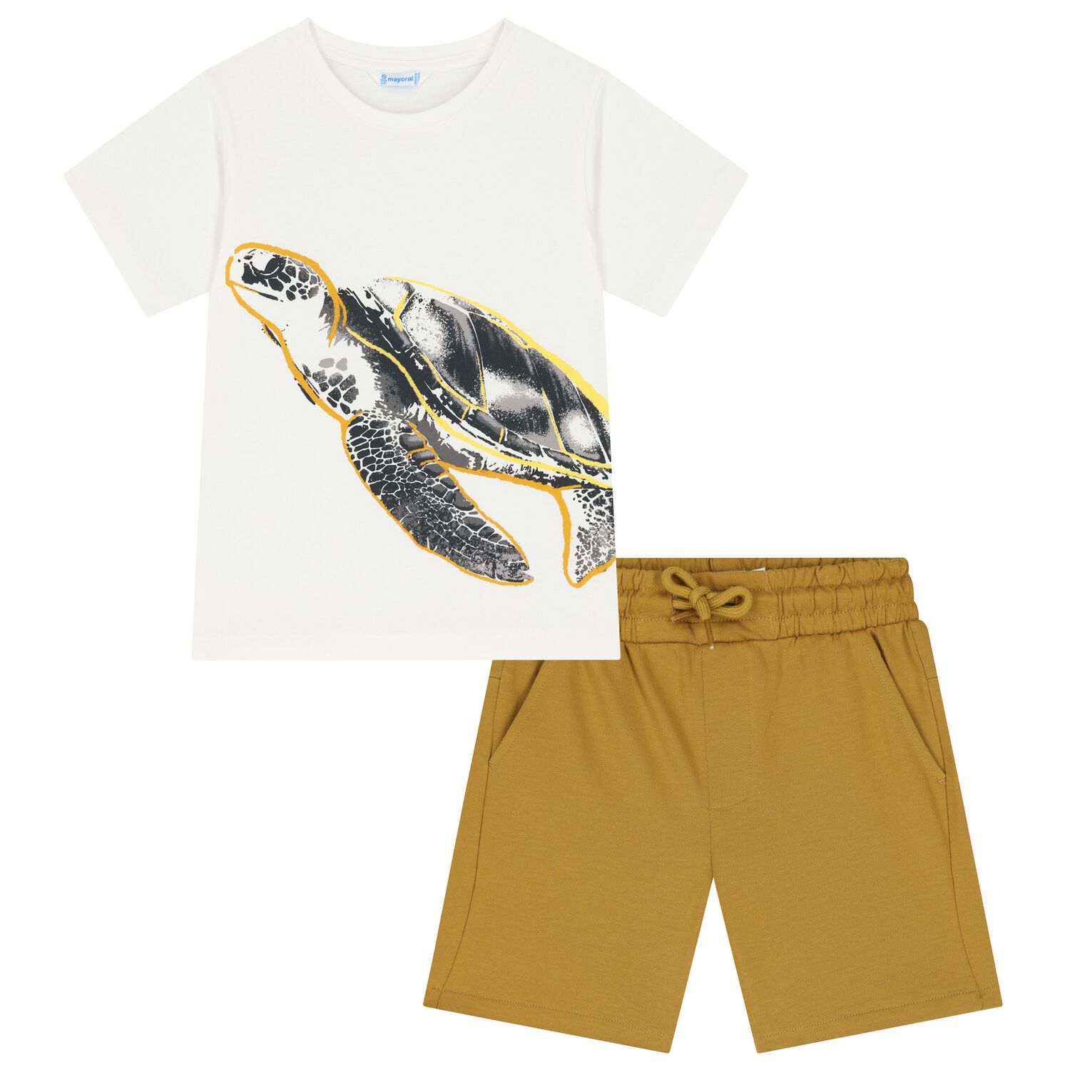 Boys White & Yellow Turtle Shorts Set, 4, hi-res