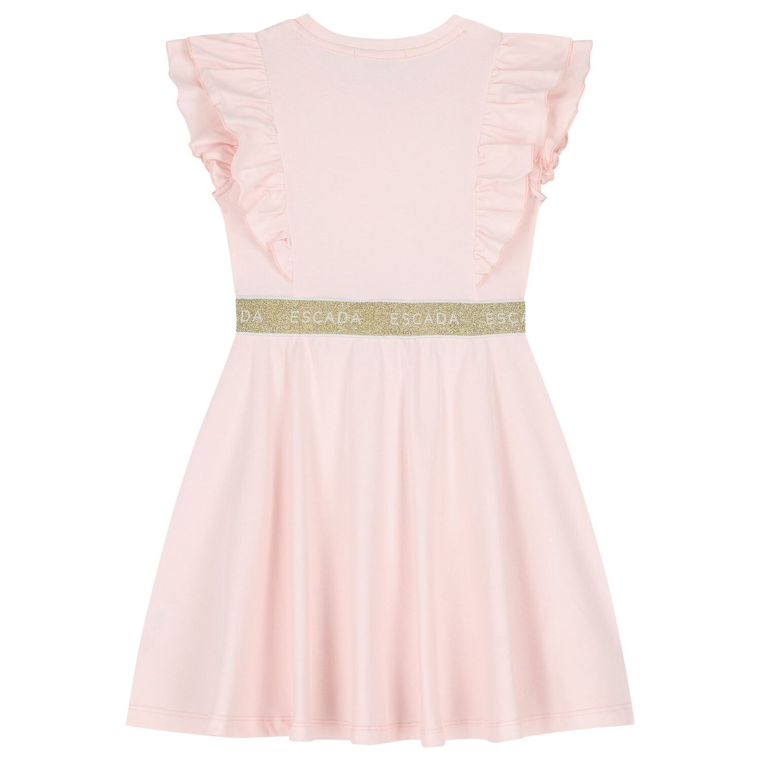 Girls Pink & Gold Logo Ruffled Dress, 2, hi-res