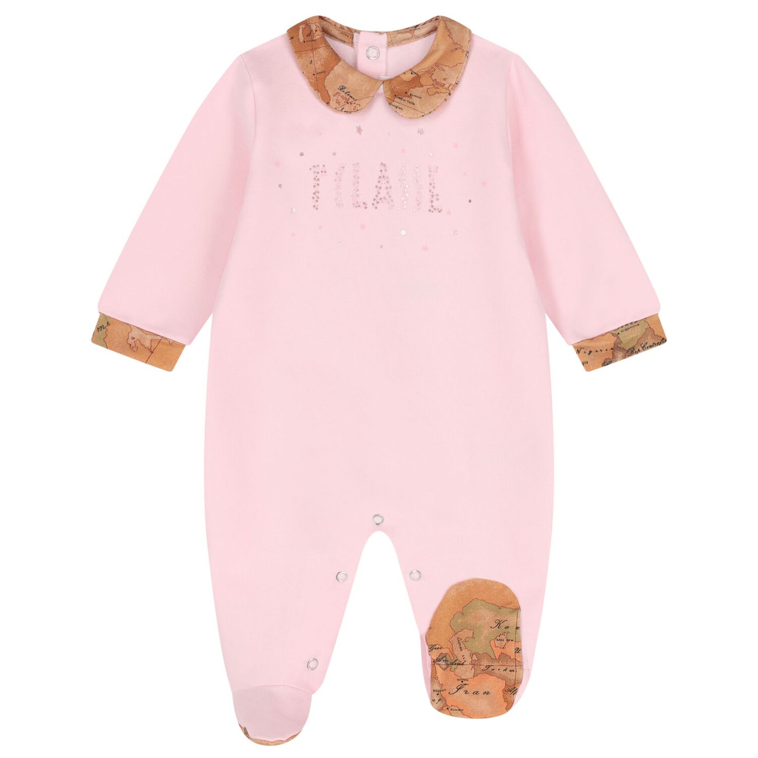طقم هدايا ملابس أطفال بناتي بطبعة خريطة جغرافية باللونين الوردي والبيج, 2, hi-res
