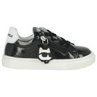 Girls Black Glitter Logo Trainers, 1, hi-res