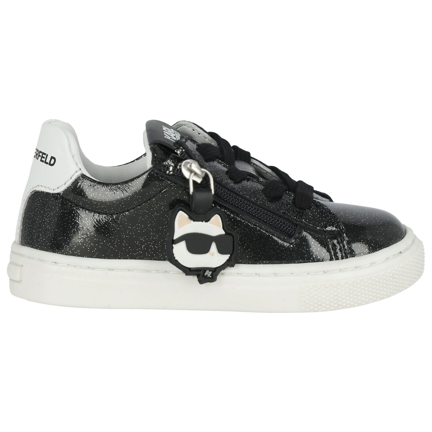 Girls Black Glitter Logo Trainers, 1, hi-res