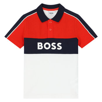 Boys Red, White & Black Logo Polo Shirt