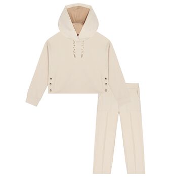 Girls Beige Hooded Tracksuit