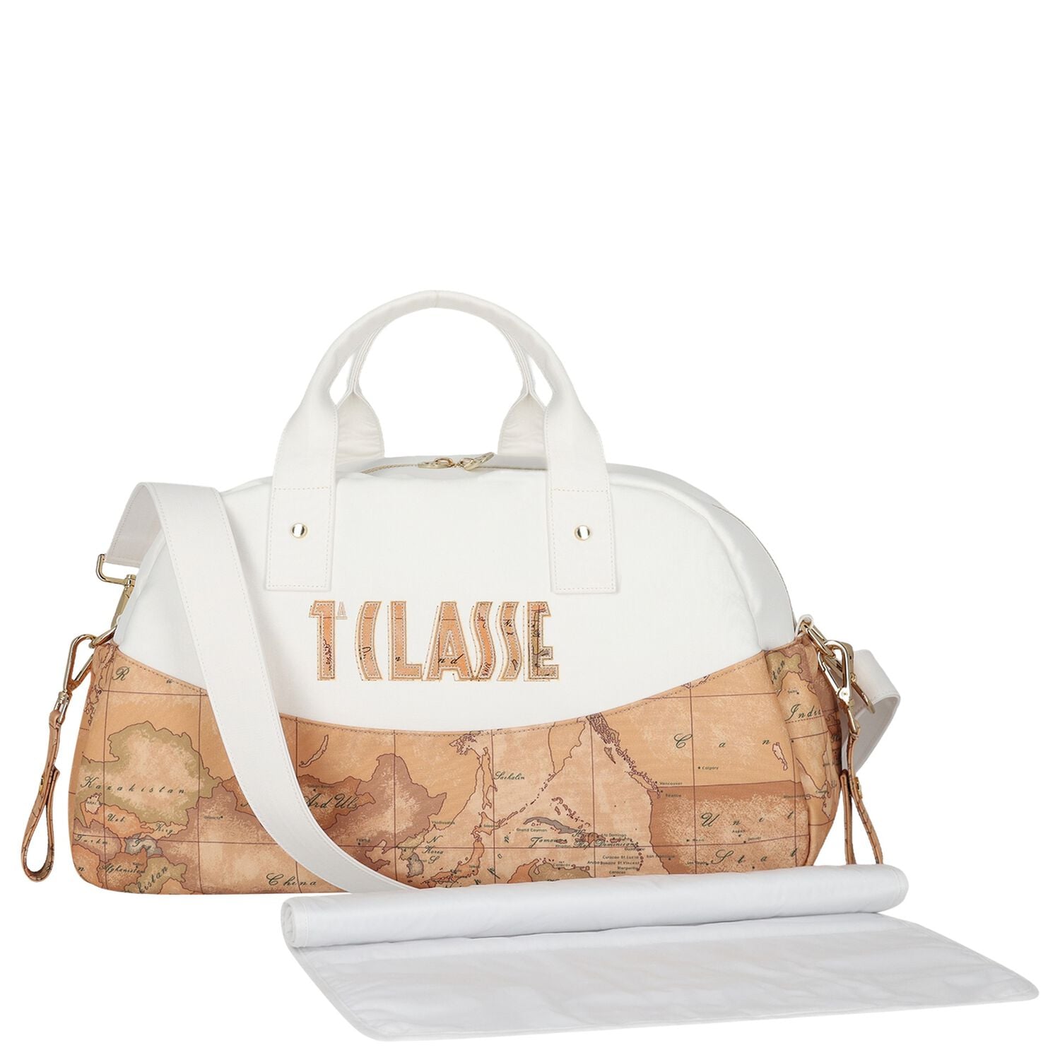 White & Beige Geo Map Baby Changing Bag , 1, hi-res