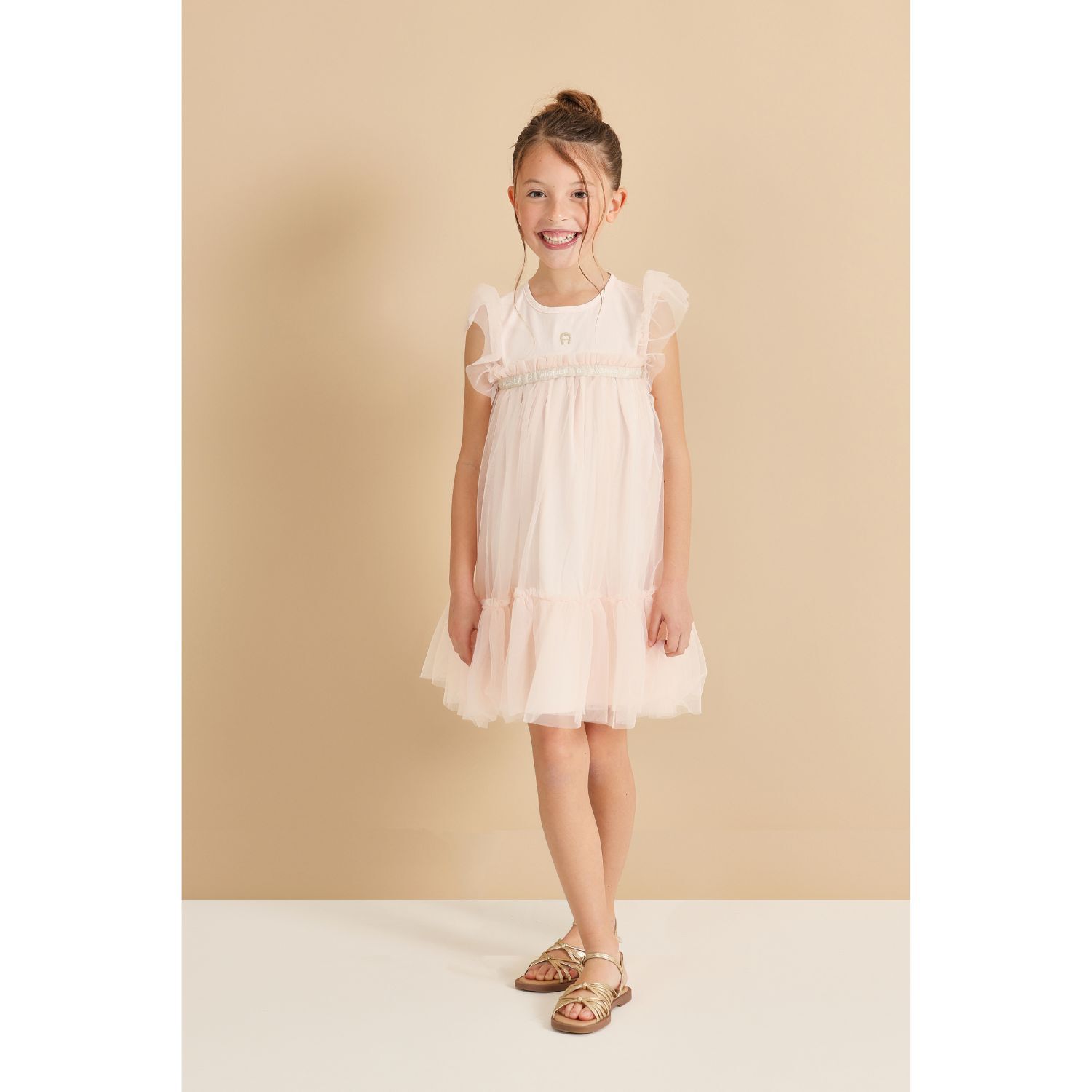 Younger Girls Pink Logo Tulle Dress, 1, hi-res image number null