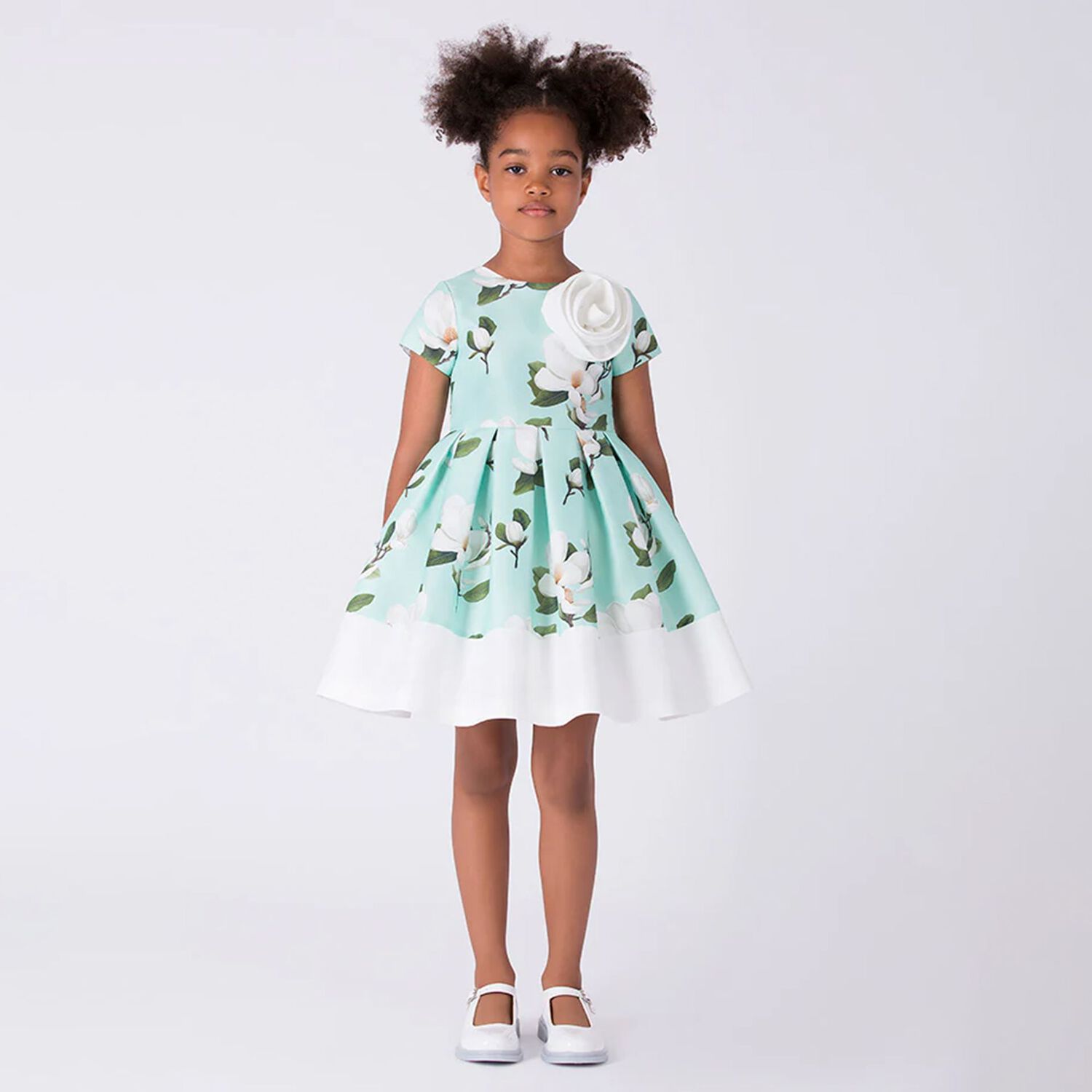 Girls Mint Green Floral Dress, 1, hi-res