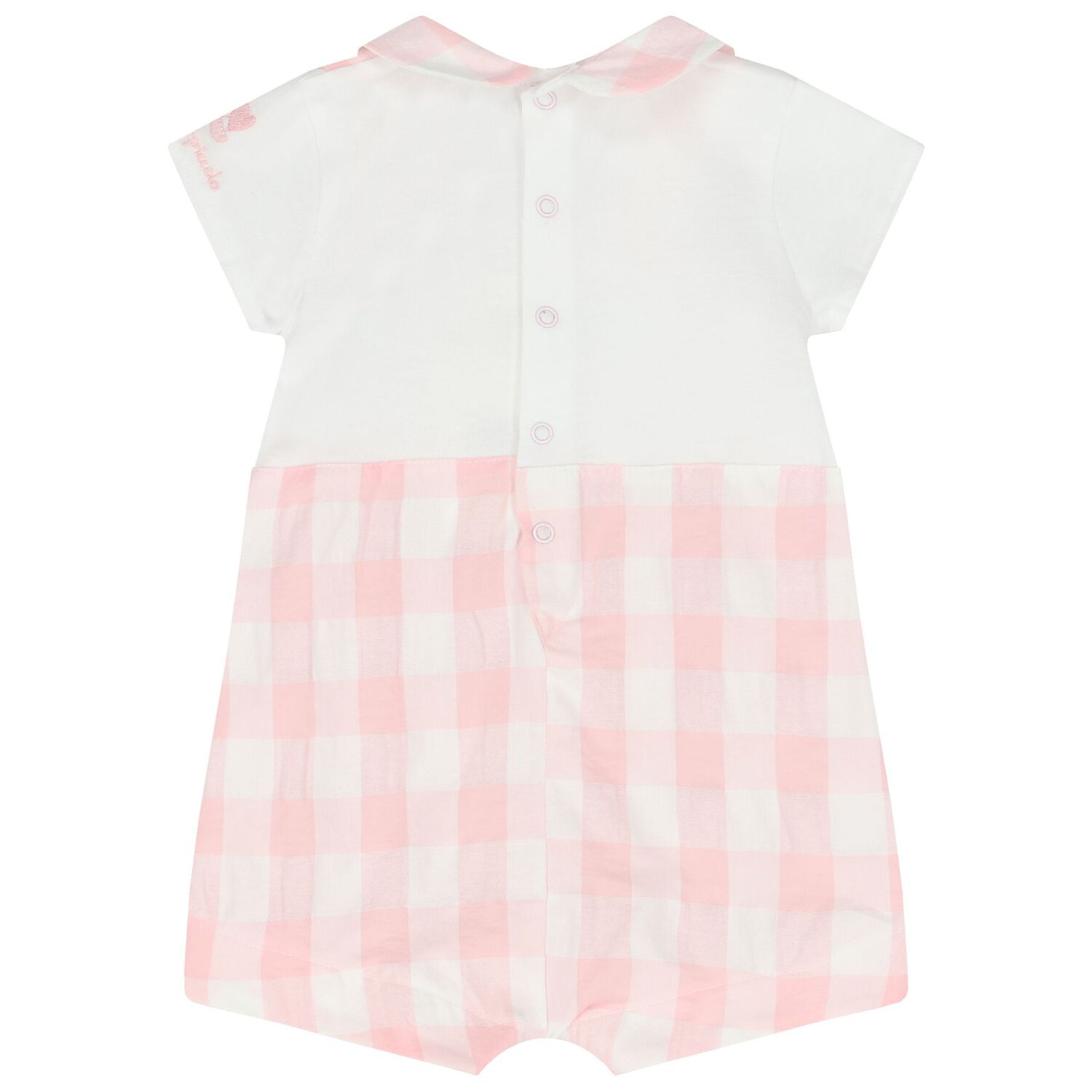 Baby Girls White & Pink Gingham Romper, 1, hi-res