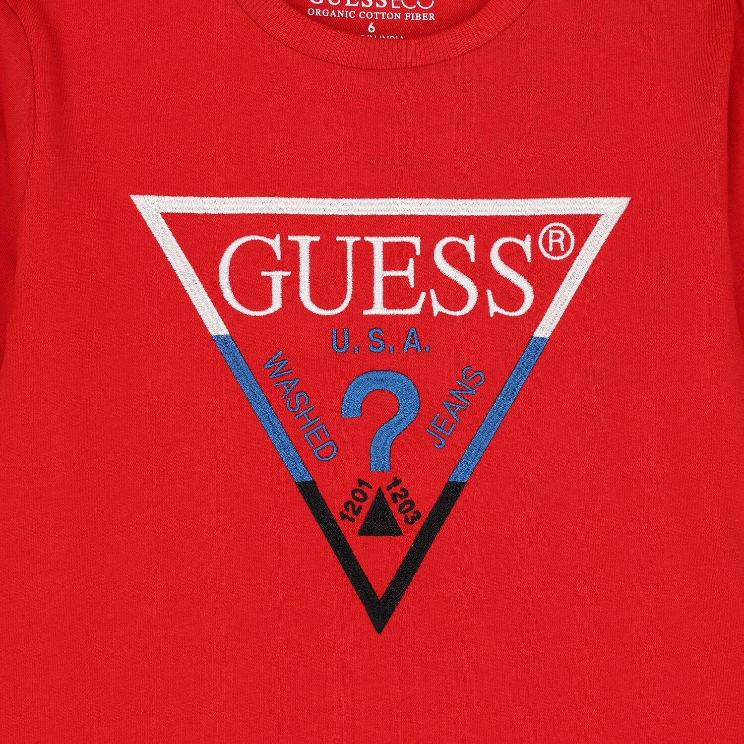 توب أولاد بأكمام بالشعار باللون الاحمر, 1, hi-res