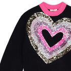 Girls Navy Blue Sequin Heart Sweater, 1, hi-res