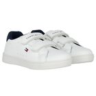 Boys White & Navy Blue Logo Trainers, 2, hi-res