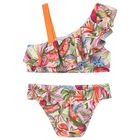 Girls Green & Pink Tropical Bikini, 1, hi-res