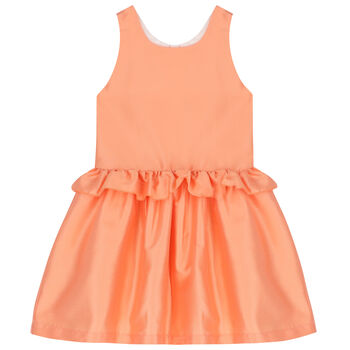 Girls Orange Satin Bow Dress