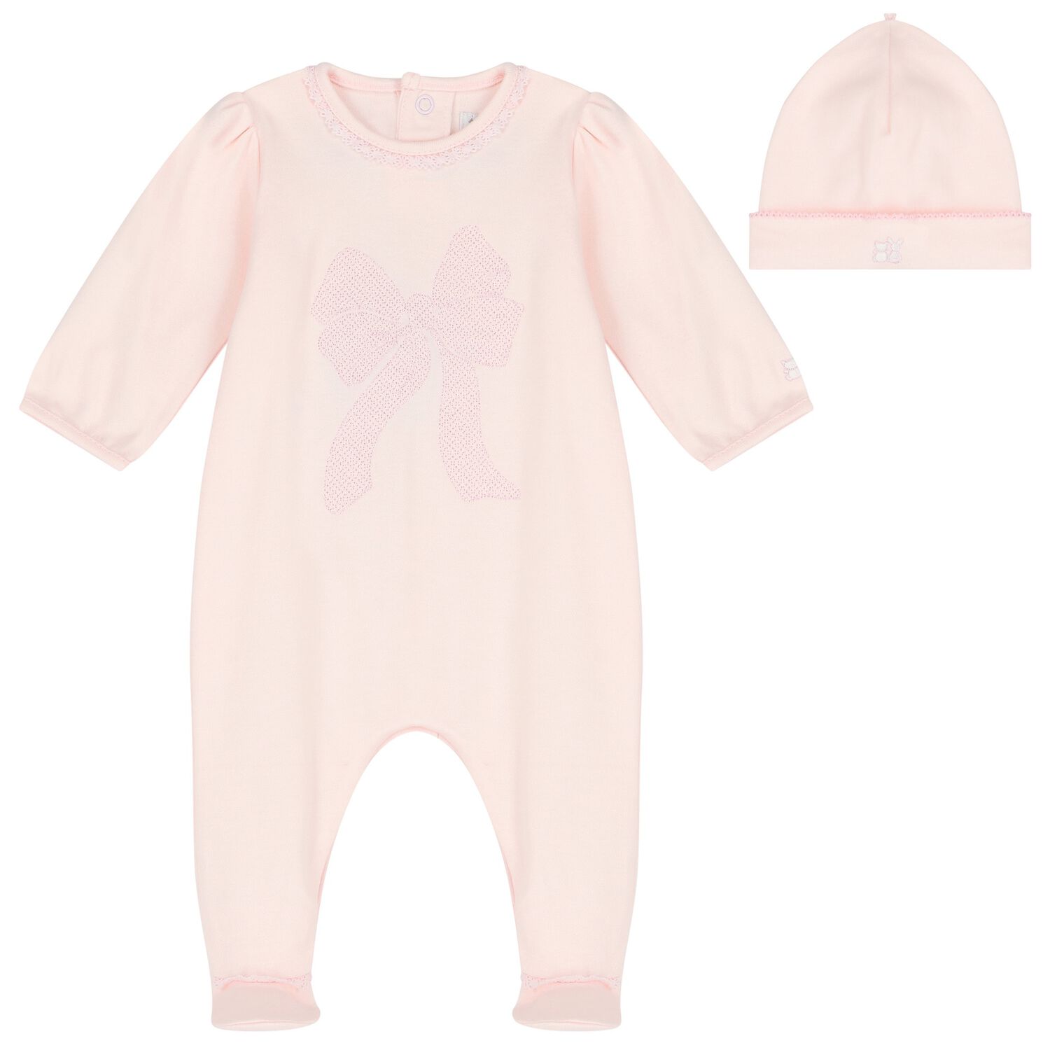 Baby Girls Pink Bow Babygrow Set, 1, hi-res image number null