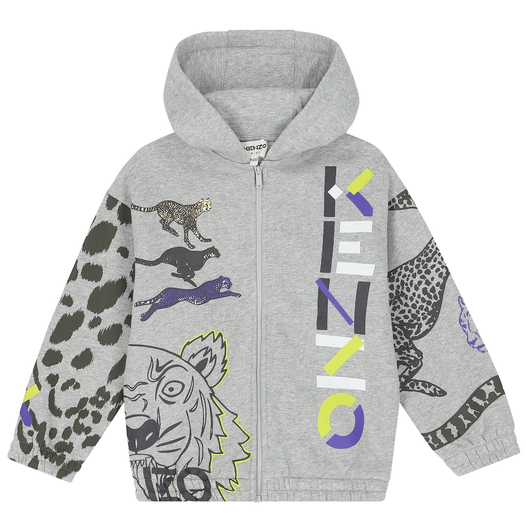 KENZO KIDS Boys Grey Logo Hooded Zip Up Top Junior Couture QA