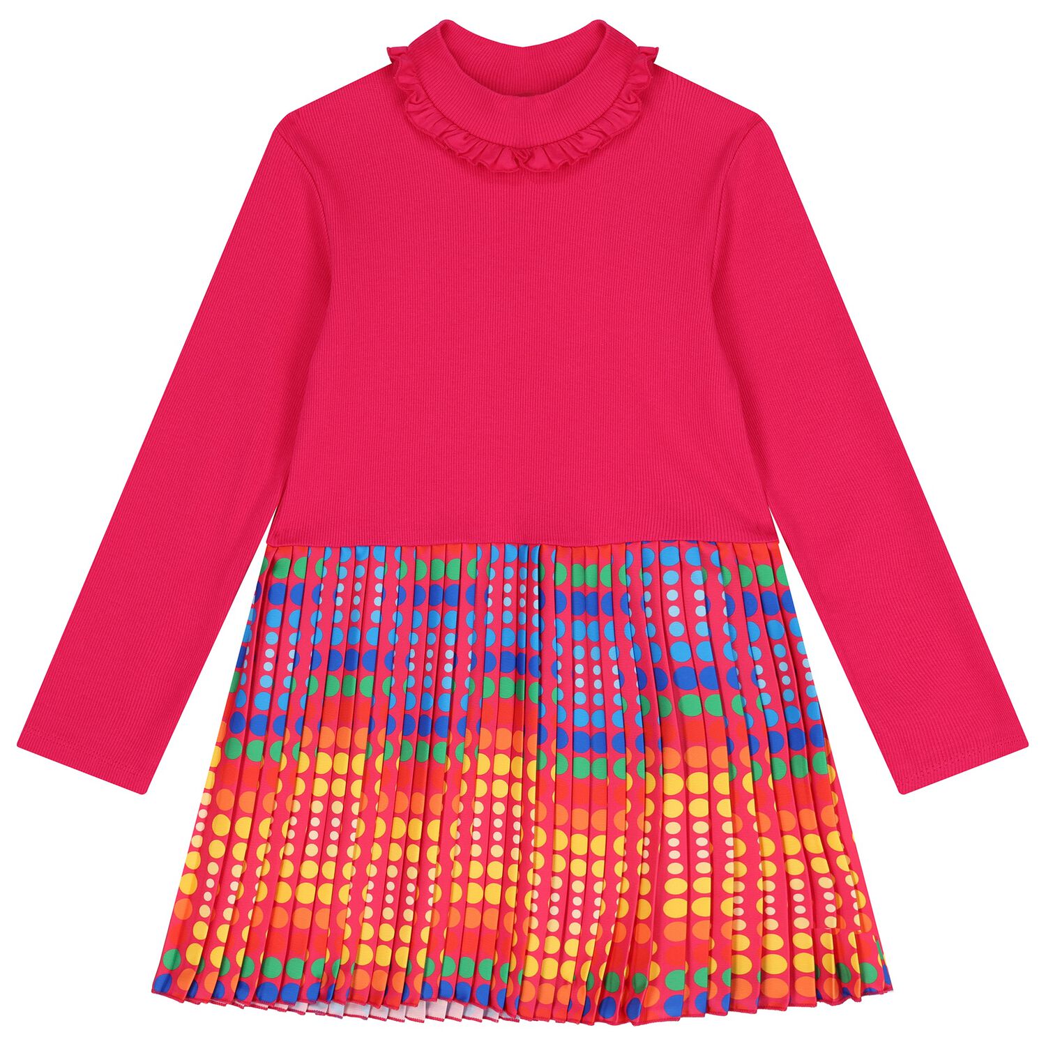 فستان ساتان مطوي باللون الوردي للبنات, 1, hi-res