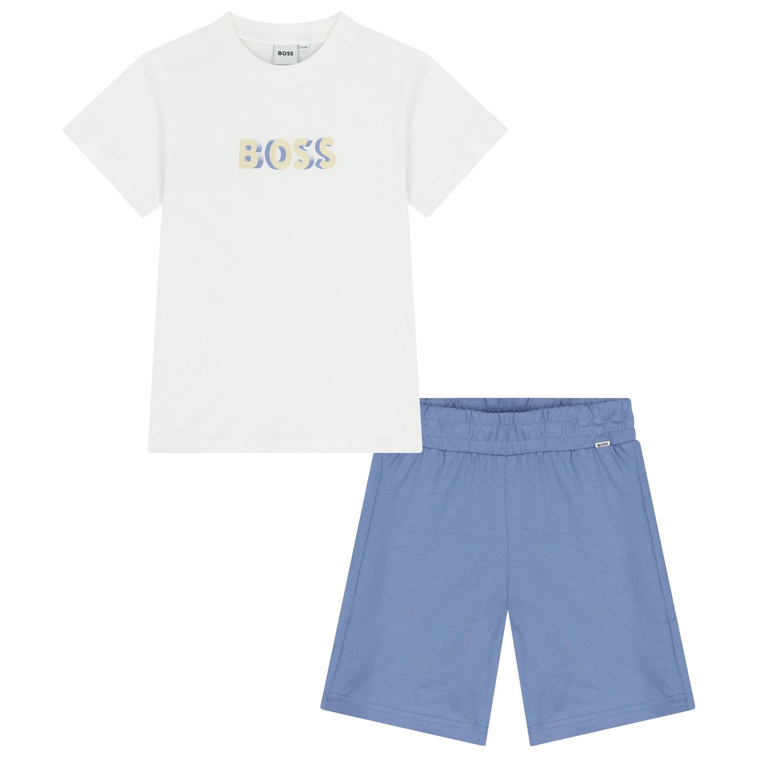 Boys White & Blue Logo Shorts Set, 1, hi-res