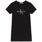 Girls Black Logo Dress, 1, hi-res