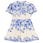 Girls Ivory & Blue Floral Dress, 1, hi-res