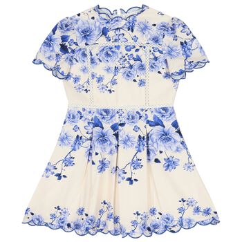 Girls Ivory & Blue Floral Dress