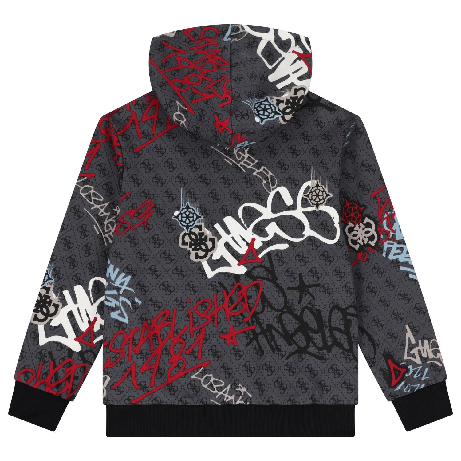 بلوزة بغطاء رأس وشعار رمادي للأولاد, 1, hi-res