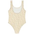 Girls Beige Logo Swimsuit, 1, hi-res