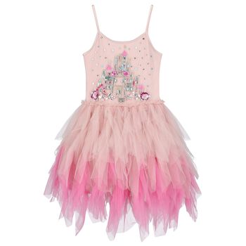 Girls Pink Tulle Castle Dress