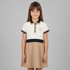 Girls Ivory & Beige Logo Polo Dress, 1, hi-res