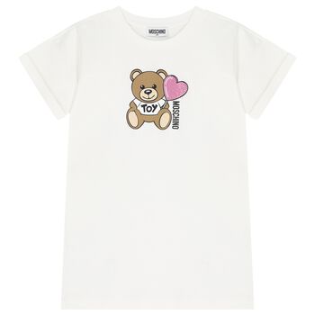 Girls Ivory Teddy Bear Logo Dress