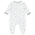 Baby Boys Ivory & Blue Logo Babygrow, 1, hi-res