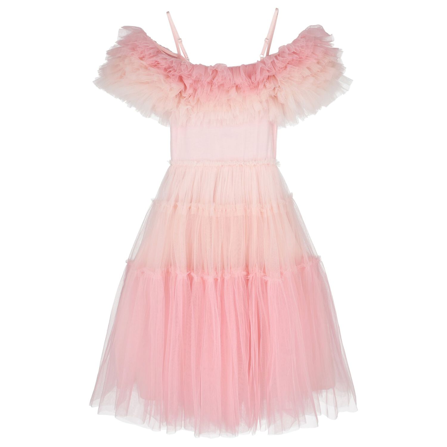 Girls Pink Embellished Ruffle Tulle Dress, 1, hi-res