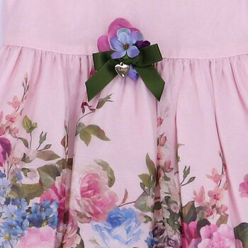 Girls Pink Floral Printed Collared Dress