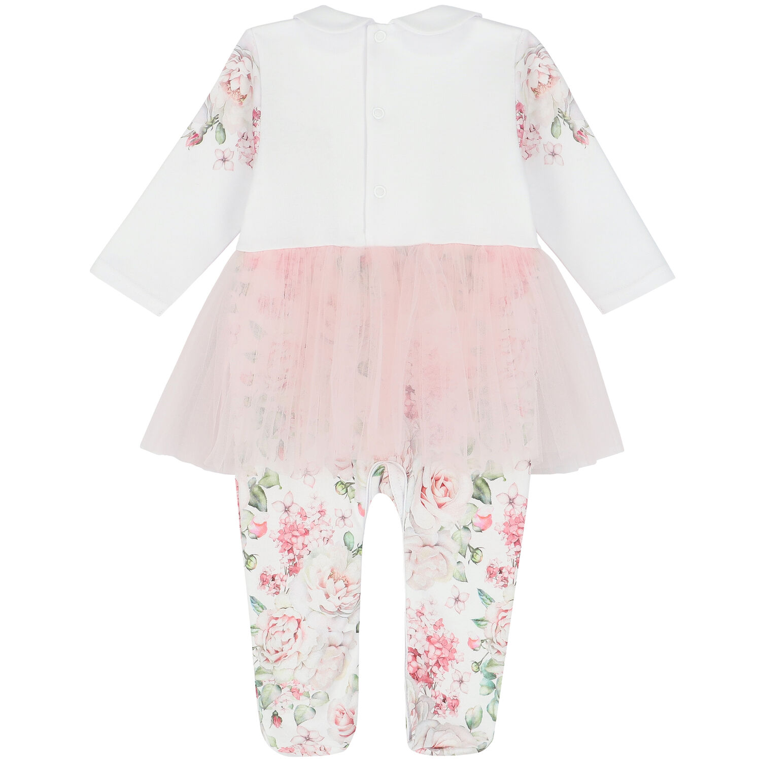 Baby Girls White & Pink Floral Babygrow, 1, hi-res